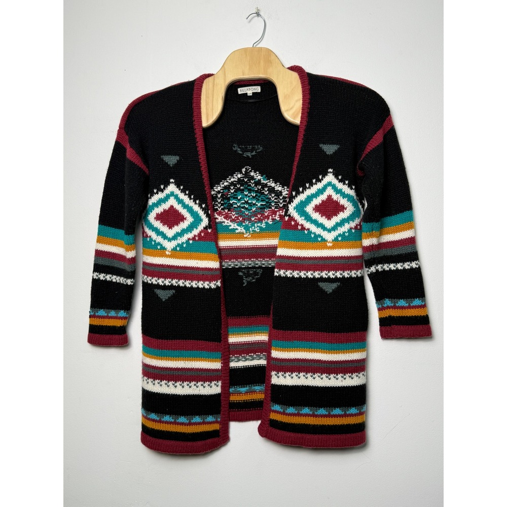 Billabong Womens S Southwestern‎ Aztec Open Front Longline Cardigan Pockets